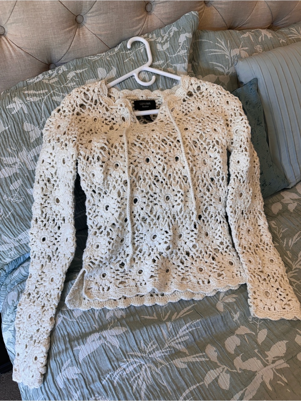 Express Cream Crocheted Openwork Cardigan